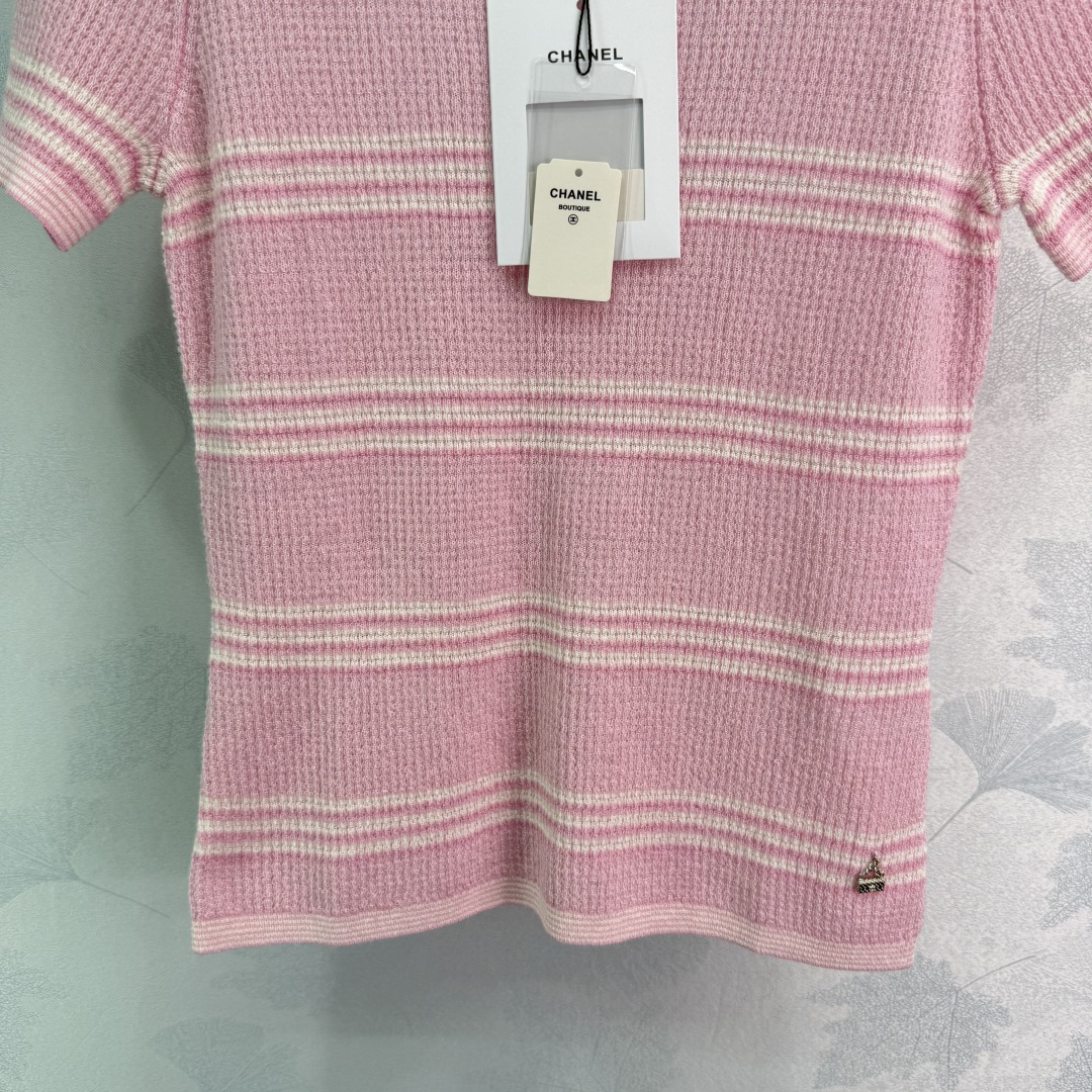 CHANE25SS Knit Colorblocked Stripe Patchwork Short Sleeve