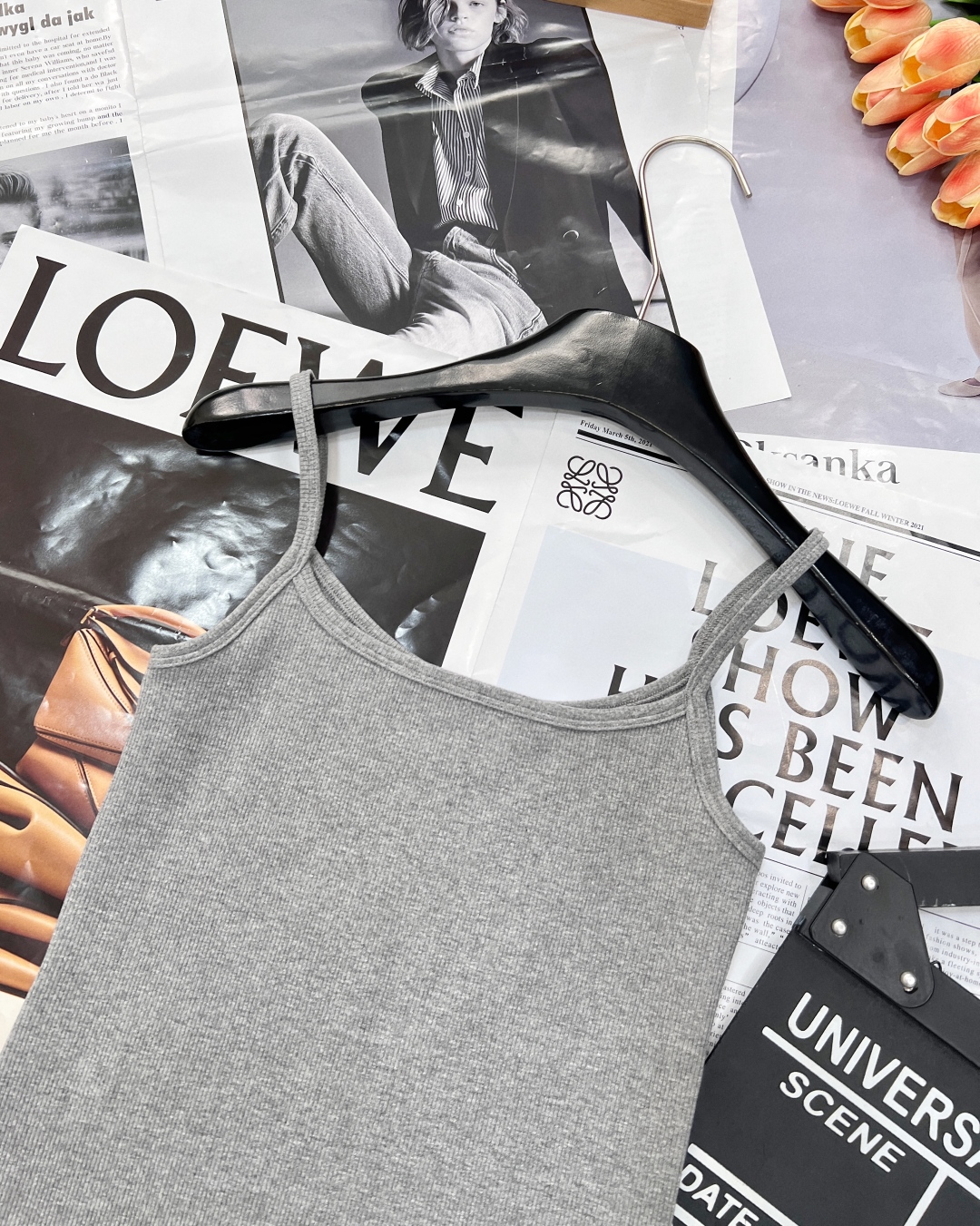 MIU25SS embroidered logo letter knit camisole