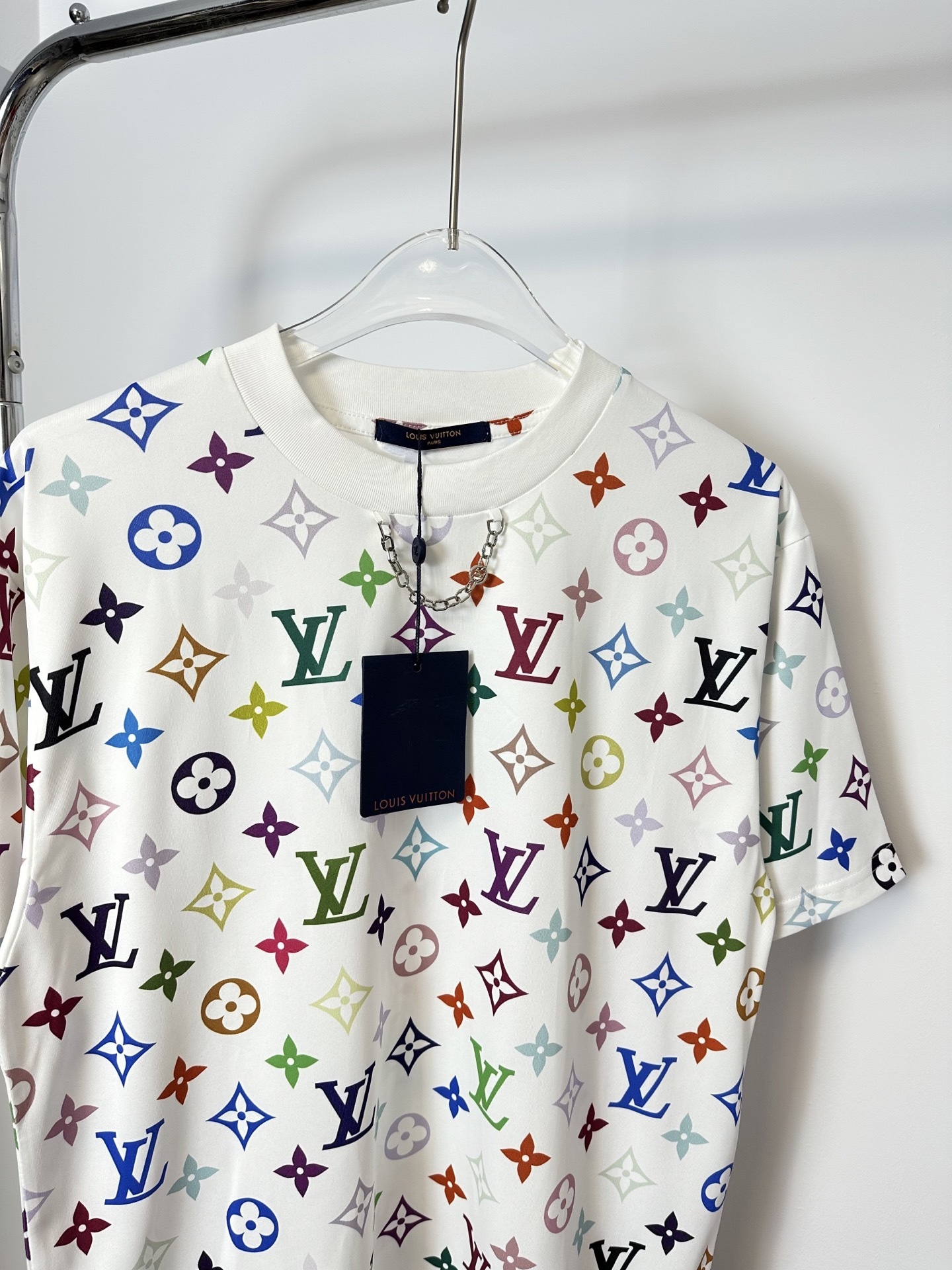 Louis Vuit25SS Tri-colour Chain Simple Design Short Sleeve