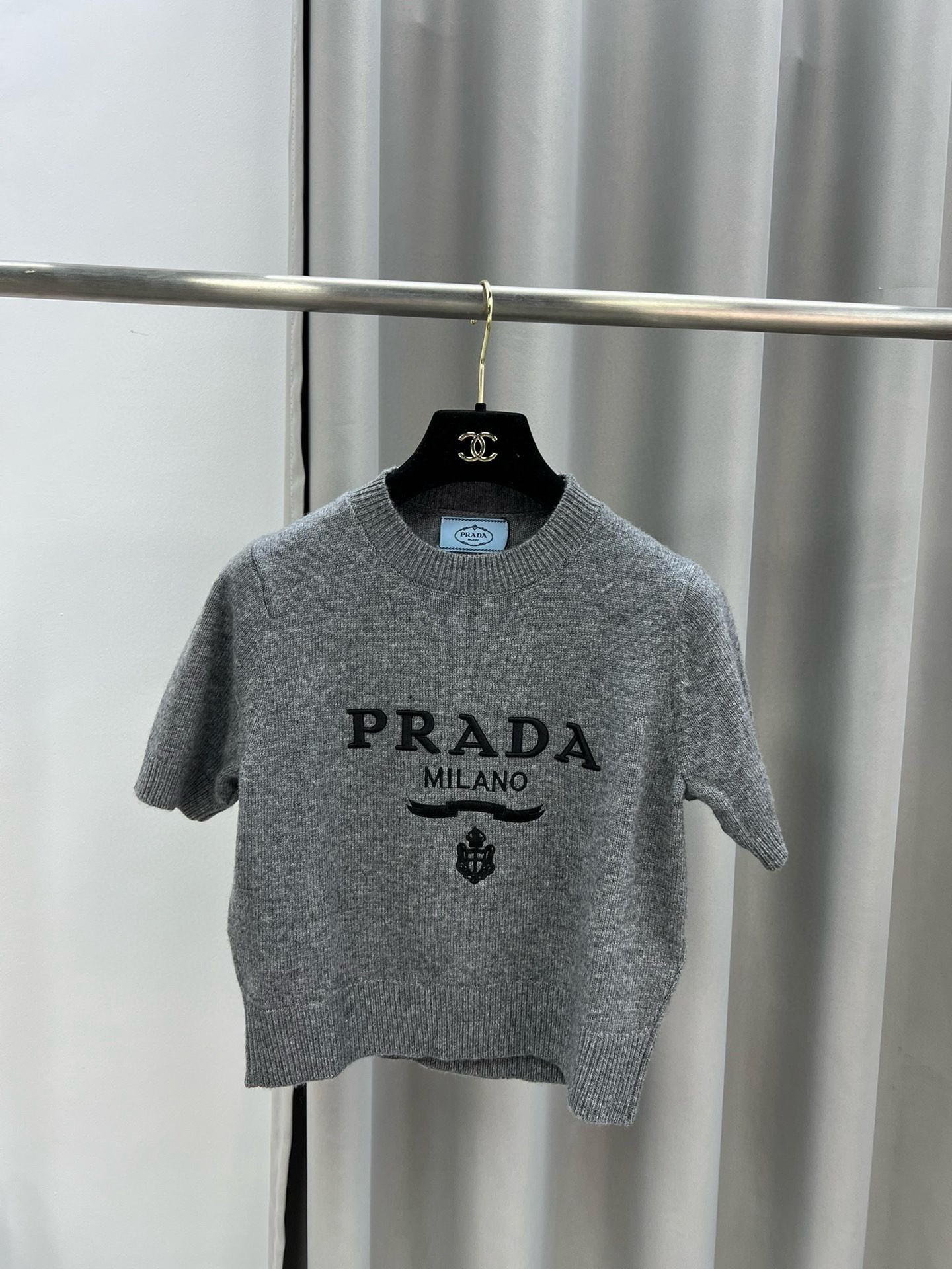 Prad Cashmere Letter Knit Short Sleeve