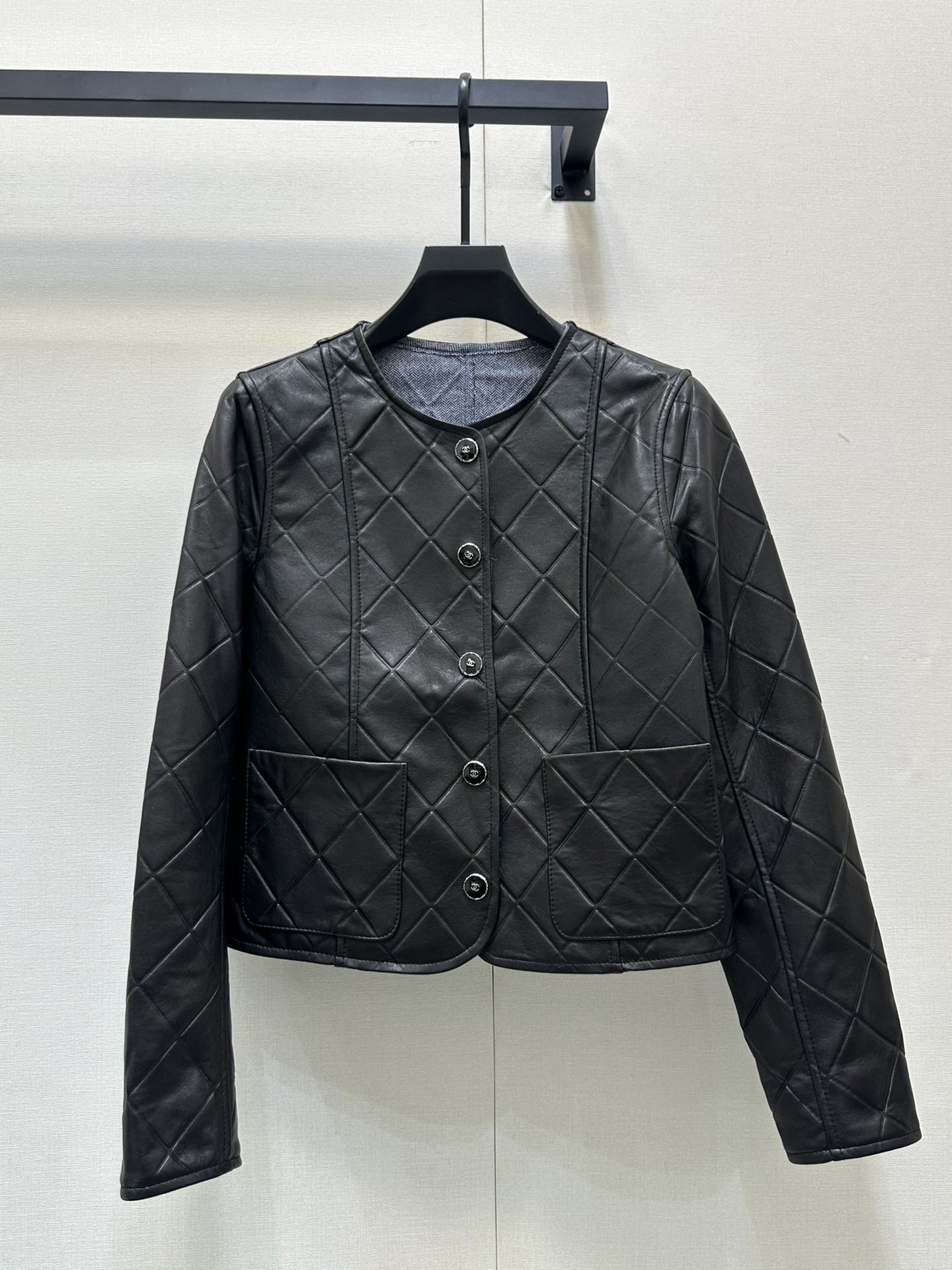CHNEL Big Stock Black Leather Jacket