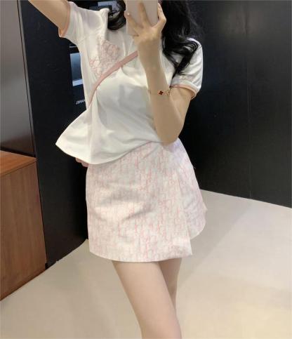 DIO25SS monogrammed polo shirt + washed cotton half skirt