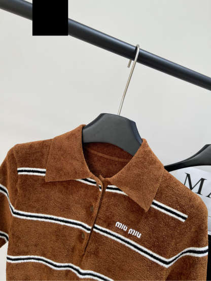 MIU25SS Caramel Striped Polo Short Sleeve
