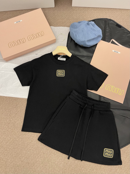 MIU25SS Gold Embroidery Letter Short Sleeve Half Dress Set