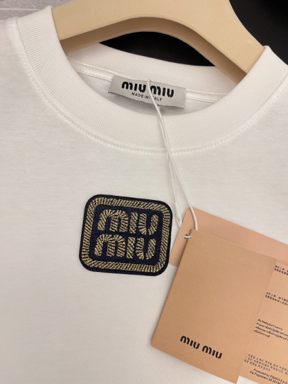 MIU25SS Gold Embroidery Letter Short Sleeve Half Dress Set