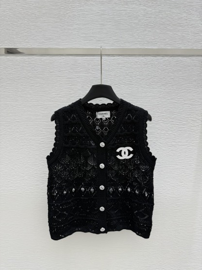 CHANE25SS V-neck crochet knit waistcoat