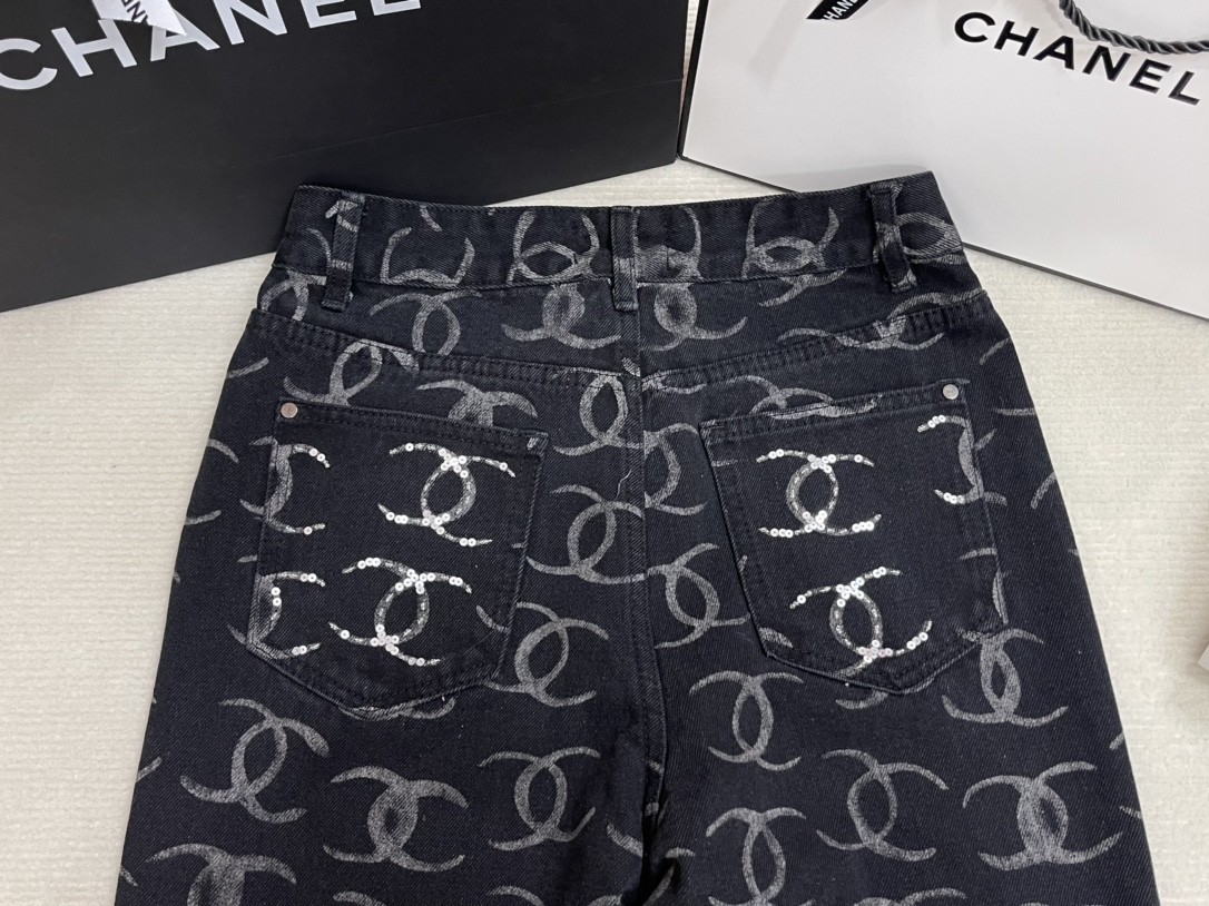 CC Full-Print Back Pocket Sequined Pants - Two-Tone