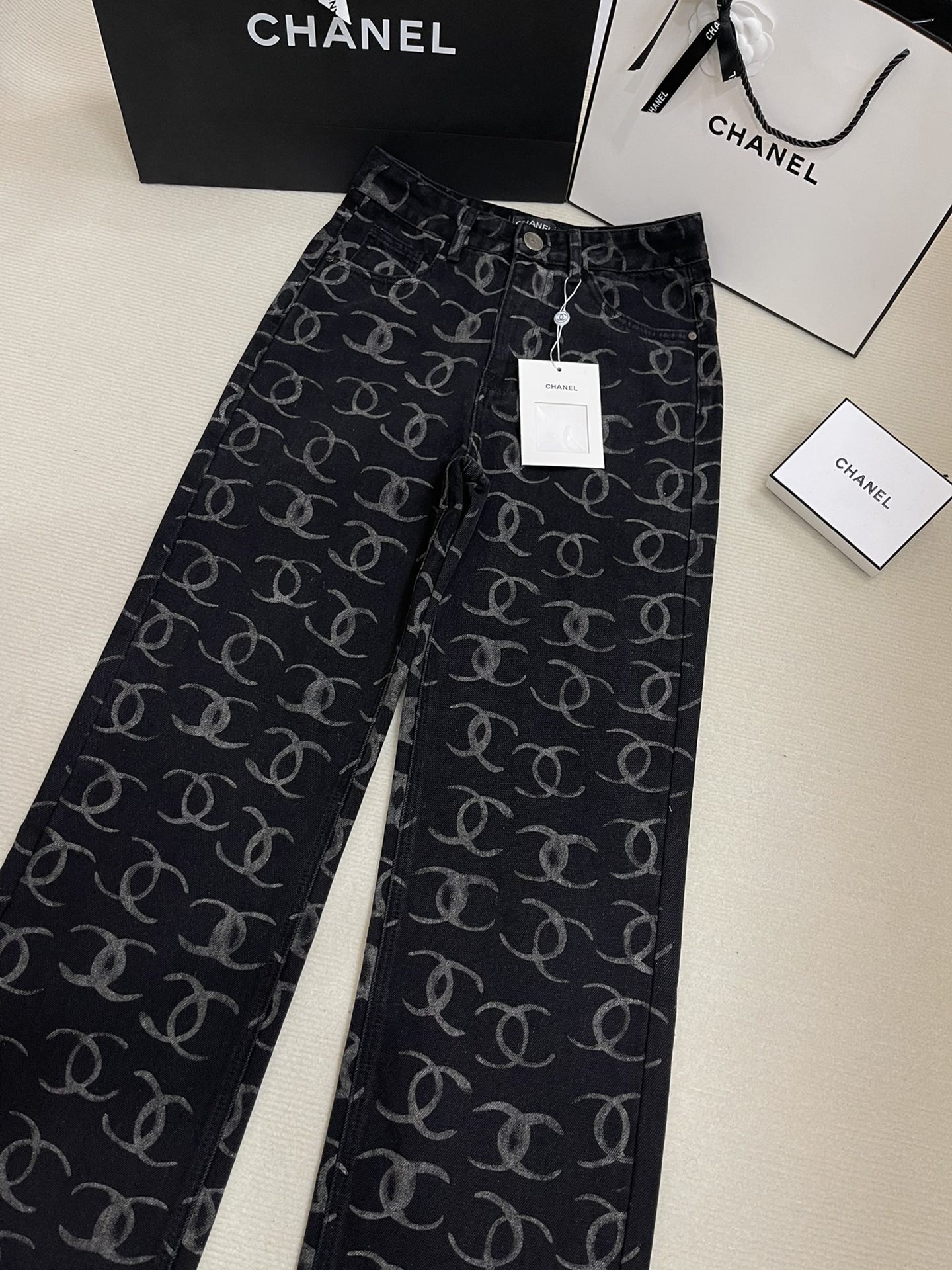 CC Full-Print Back Pocket Sequined Pants - Two-Tone