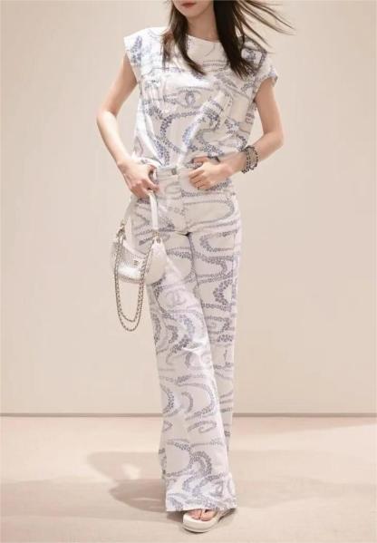 CHANE25SS printed denim micro trousers