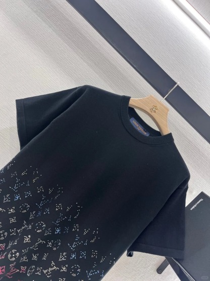 Louis Vuit25SS rhinestone trompe l'oeil jersey t-shirt