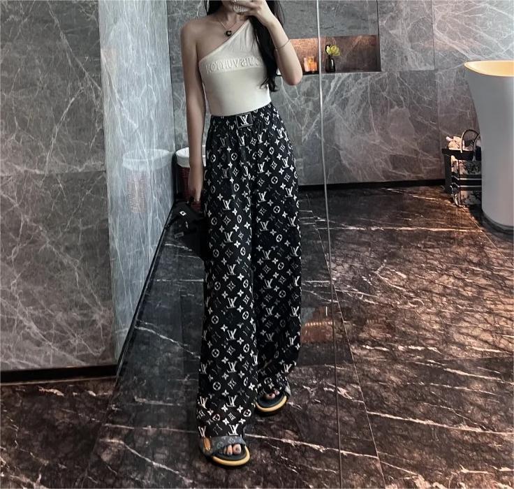 LU Classic Old Flower Print Casual Straight Leg Pants Trousers