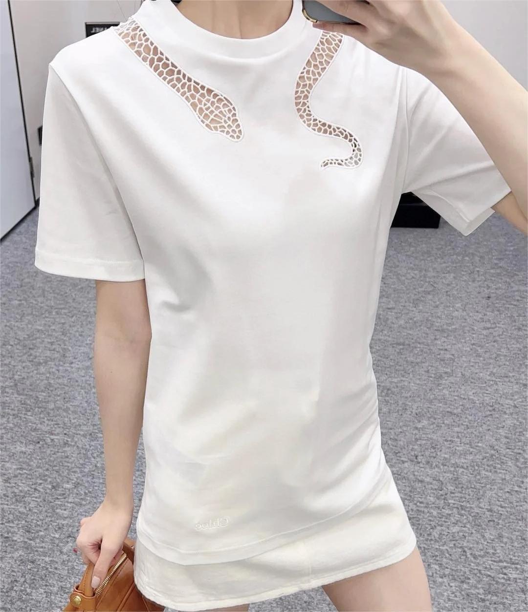 CHLO25SS White Snake Print Crew Neck T-Shirt