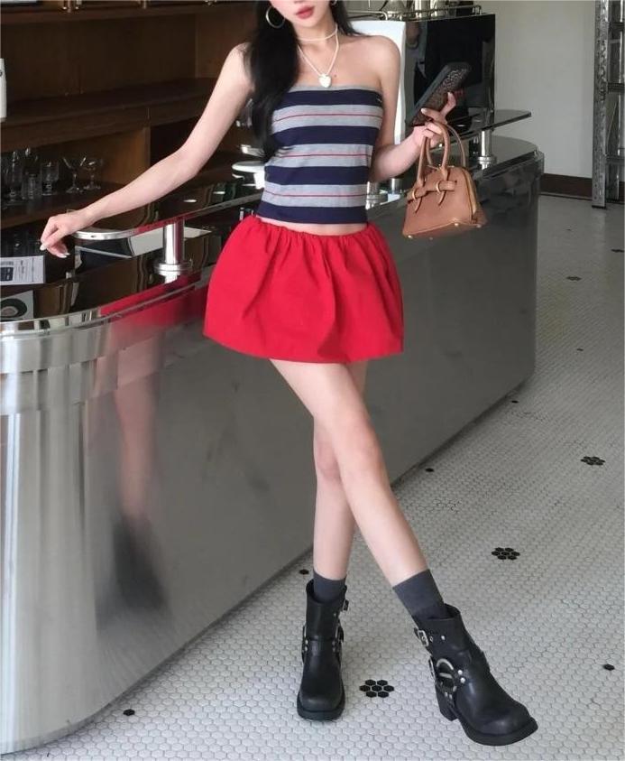 MIU25SS Puffy Tight Waist Ultra Short Half Skirt