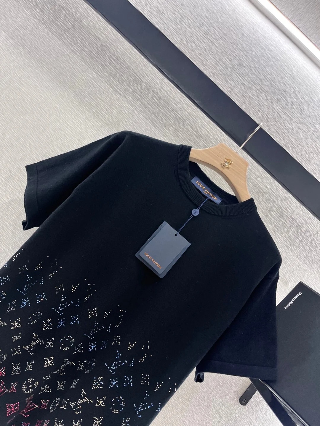 Louis Vuit25SS rhinestone trompe l'oeil jersey t-shirt