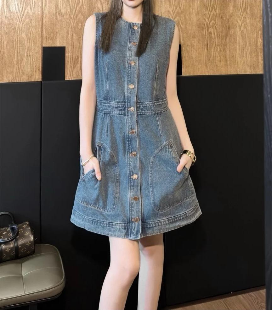 Louis Vuit25SS Sleeveless Vintage Denim Dress