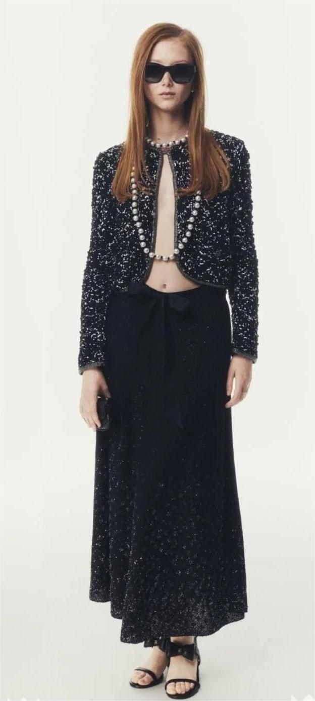 CHANE25SS bow sequin half skirt