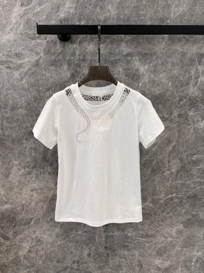 CHLO25SS White Snake Print Crew Neck T-Shirt