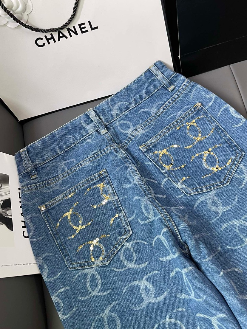 CHNEL Fragrance Full Print Back Pocket Beaded Trousers