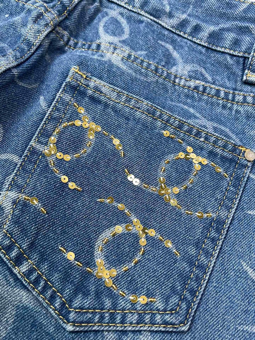 CHNEL Fragrance Full Print Back Pocket Beaded Trousers