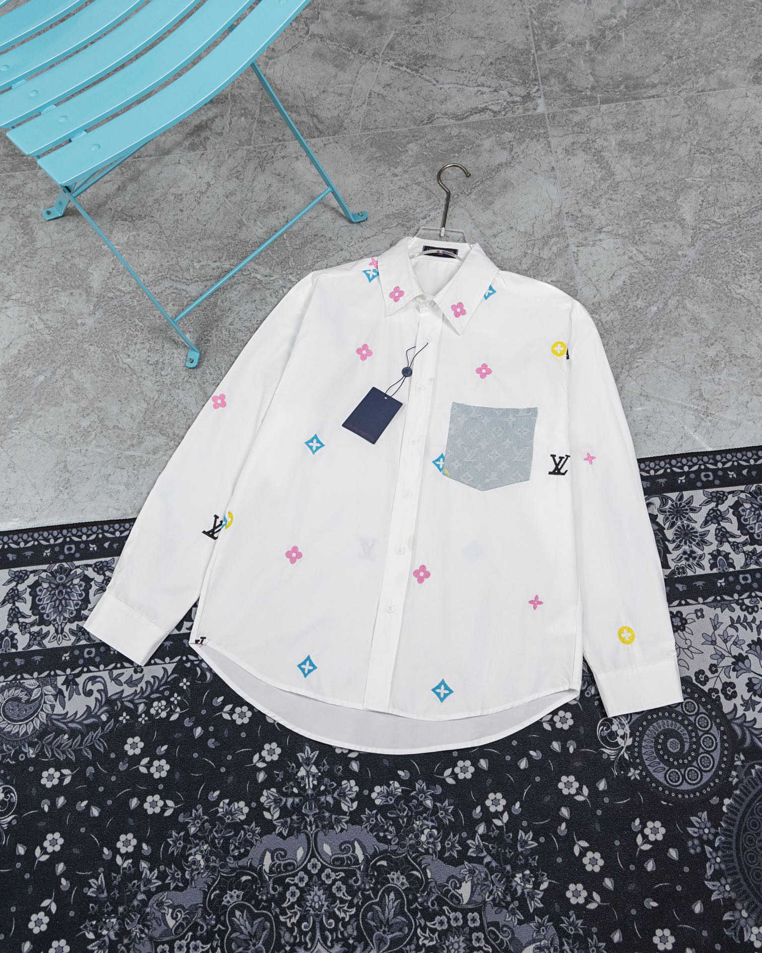 LU Pocket Patch Old Flower Embroidered Shirt Jacket
