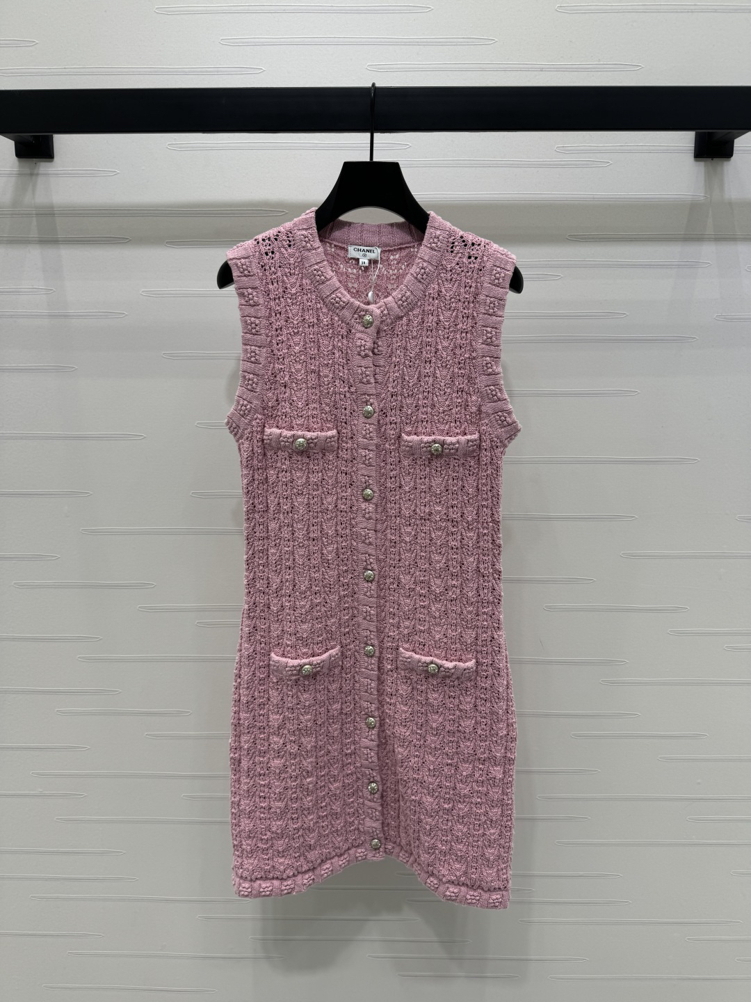 CHANE25SS round neck crochet pocket knit jacket