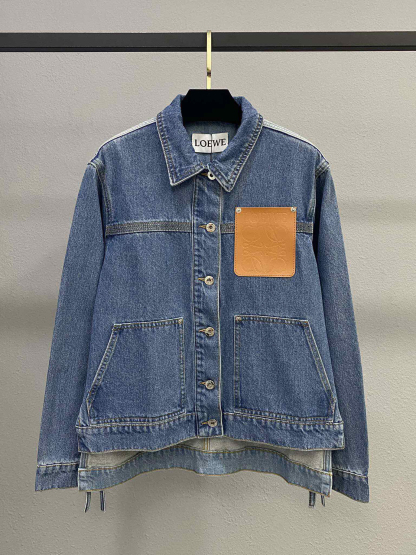 LOE25SS leather embossed logo denim jacket