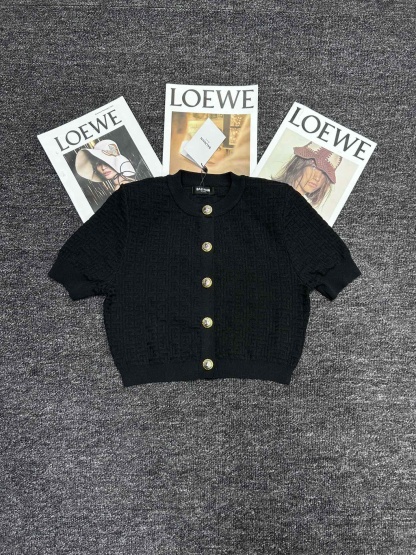 BAL Gold Thread Jacquard Round Neck Short Sleeve Cardigan