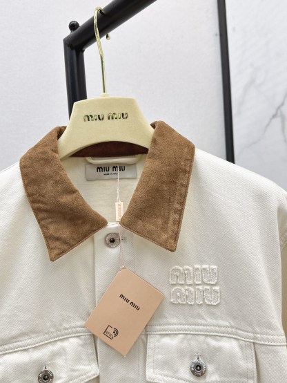 MIU25SS quilted leather trimmed denim jacket