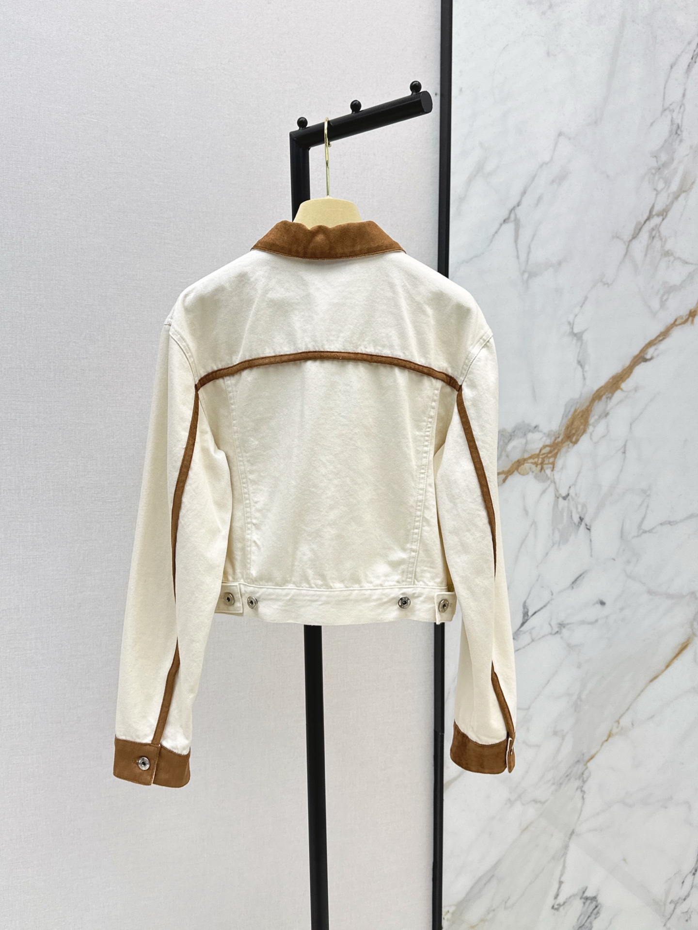 MIU25SS quilted leather trimmed denim jacket