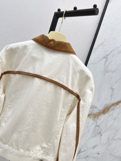 MIU25SS quilted leather trimmed denim jacket