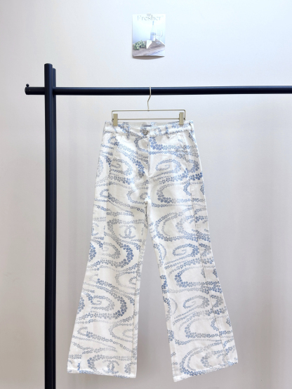 CHANE25SS printed denim micro trousers