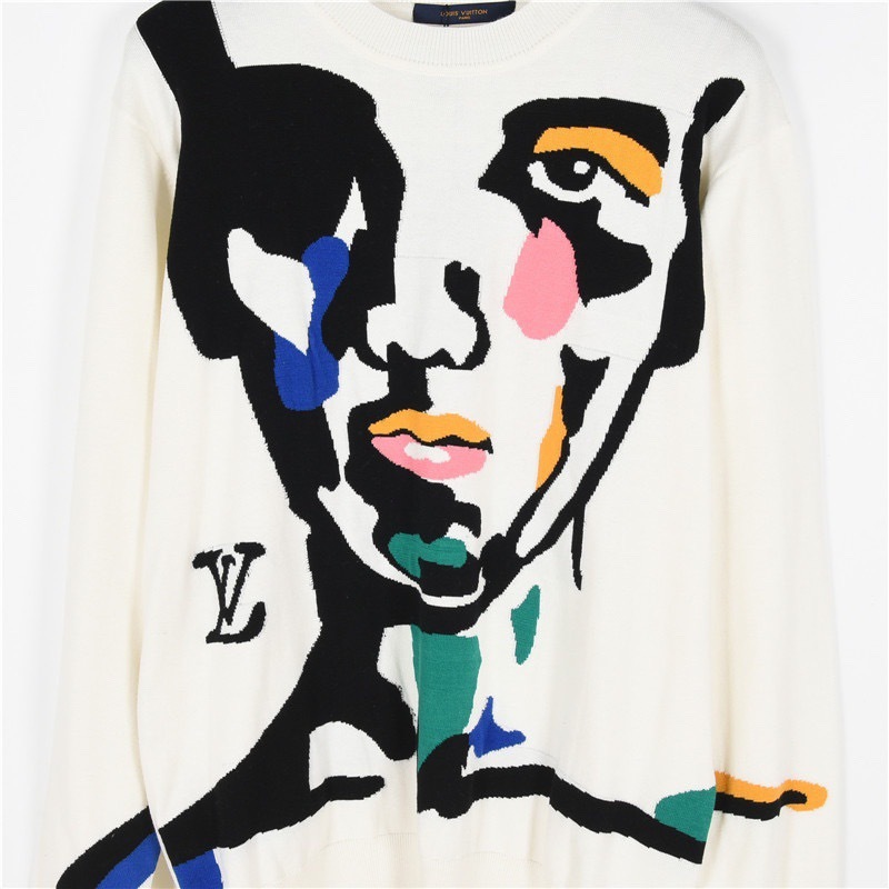 1V Mixed Dye Abstract Print Long Sleeve Knit Sweater