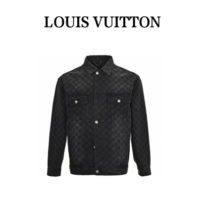 1V Black checkerboard denim jacket