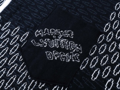 1V Blue grid knitted short sleeved shirt