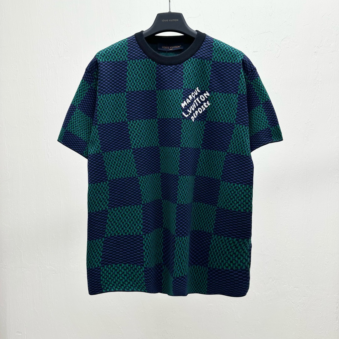 1V Checkered Knitted T-shirt