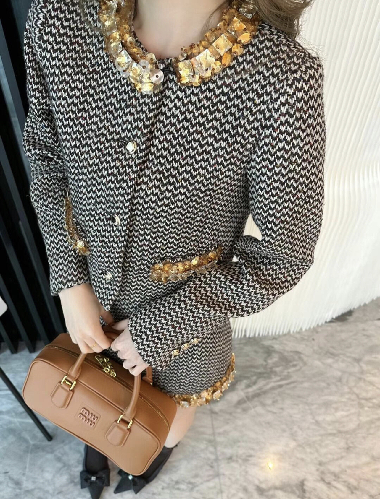 MM Golden sequin woolen short skirt