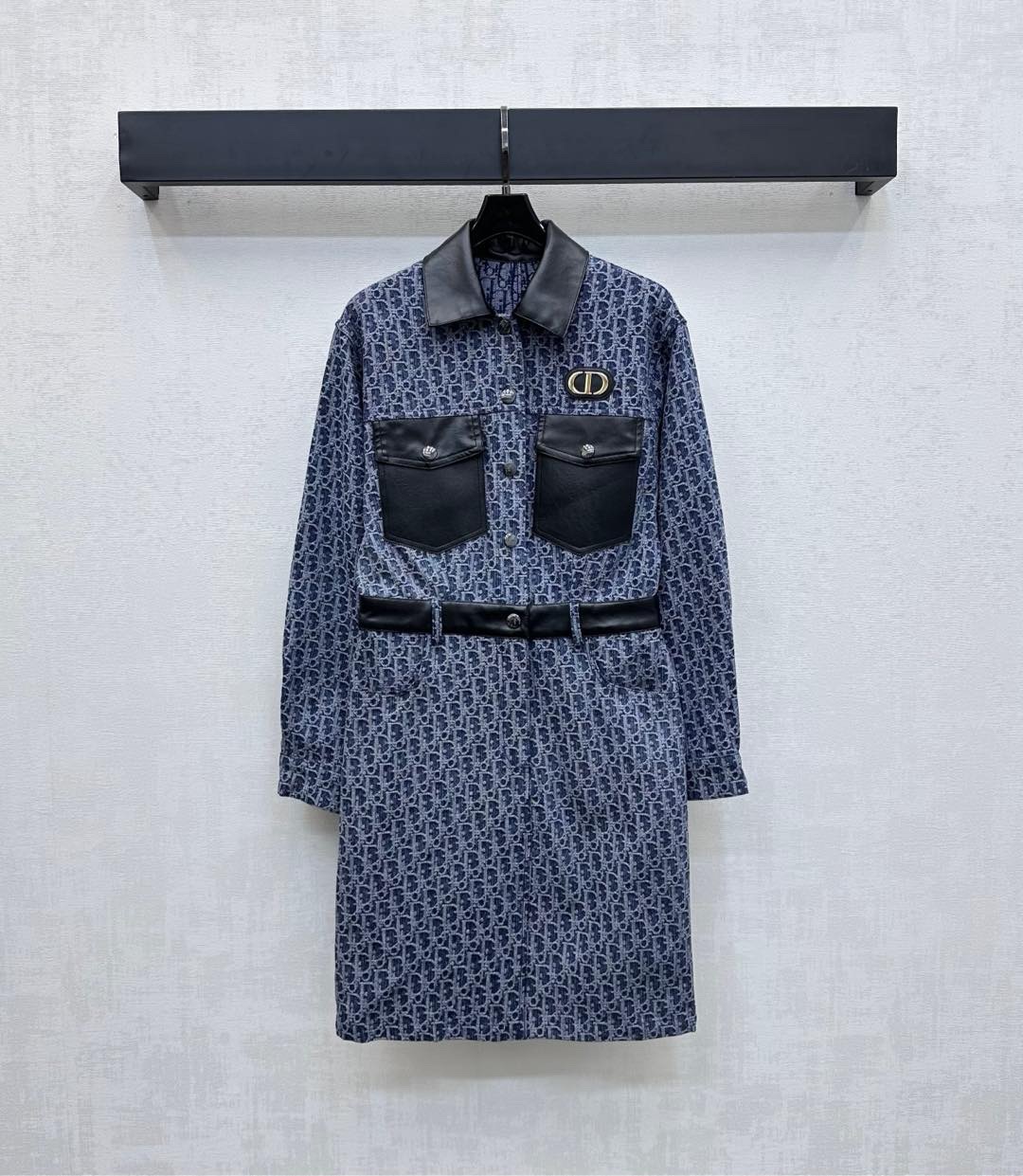 DIAO 25SS Jacquard patchwork denim dress