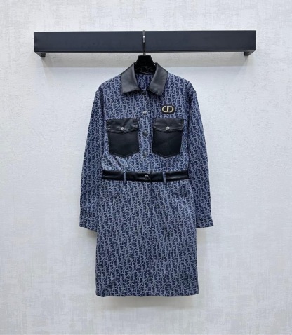 DIAO 25SS Jacquard patchwork denim dress