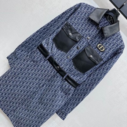 DIAO 25SS Jacquard patchwork denim dress