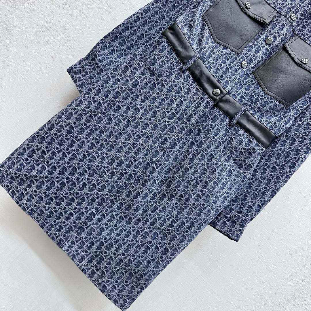 DIAO 25SS Jacquard patchwork denim dress