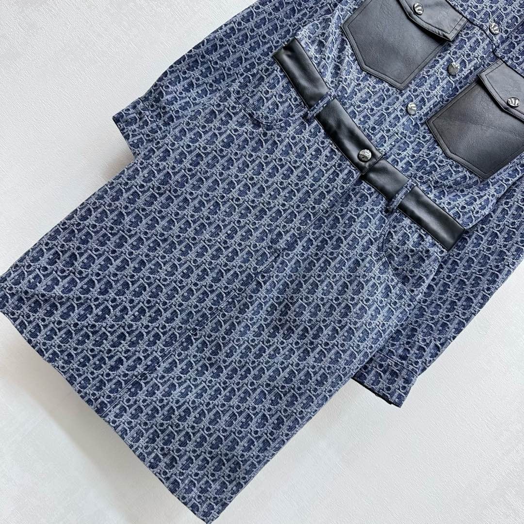 DIAO 25SS Jacquard patchwork denim dress