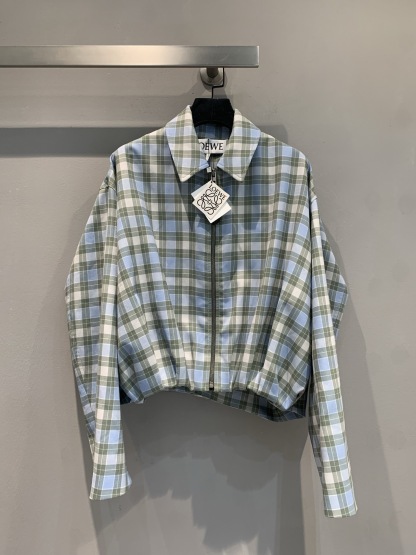 LEW 2025SS Wrinkled leather tag plaid jacket