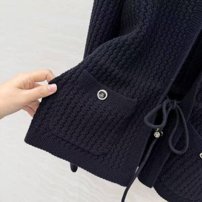 CC 26SS Rhinestone-button lace-up knitted cardigan