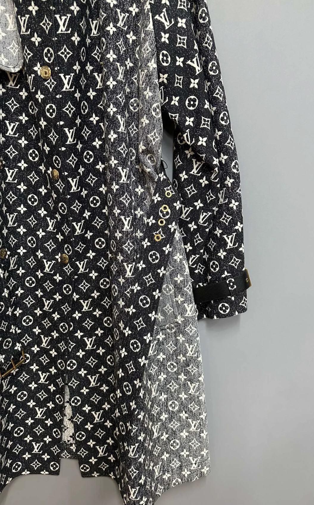 1V Vintage leather collar long windbreaker