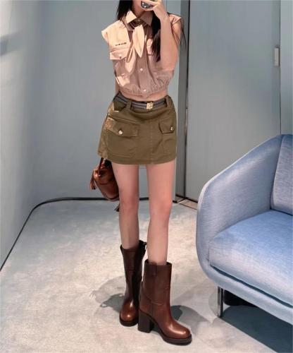 MIU25SS Lapel Workwear Ultra Short Half Skirt