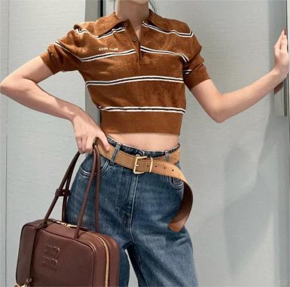 MIU25SS Caramel Striped Polo Short Sleeve