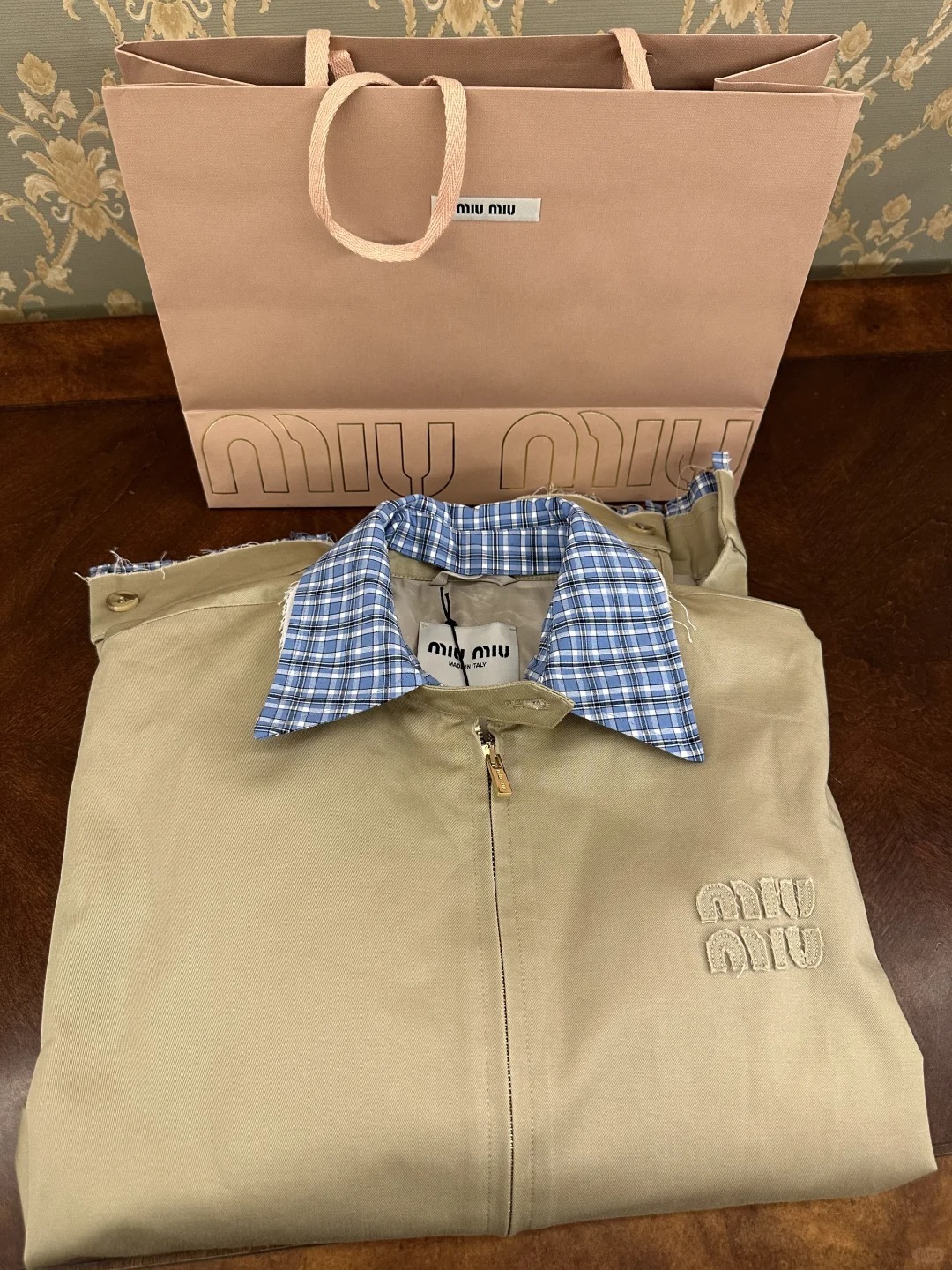 MIU25SS Plaid Patchwork Jacket