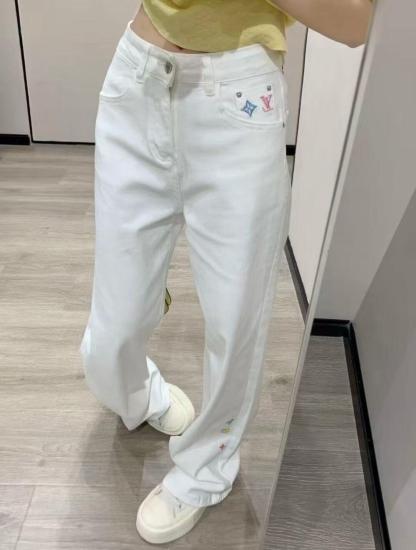 Louis vuit25SS rainbow embroidered denim straight leg jeans