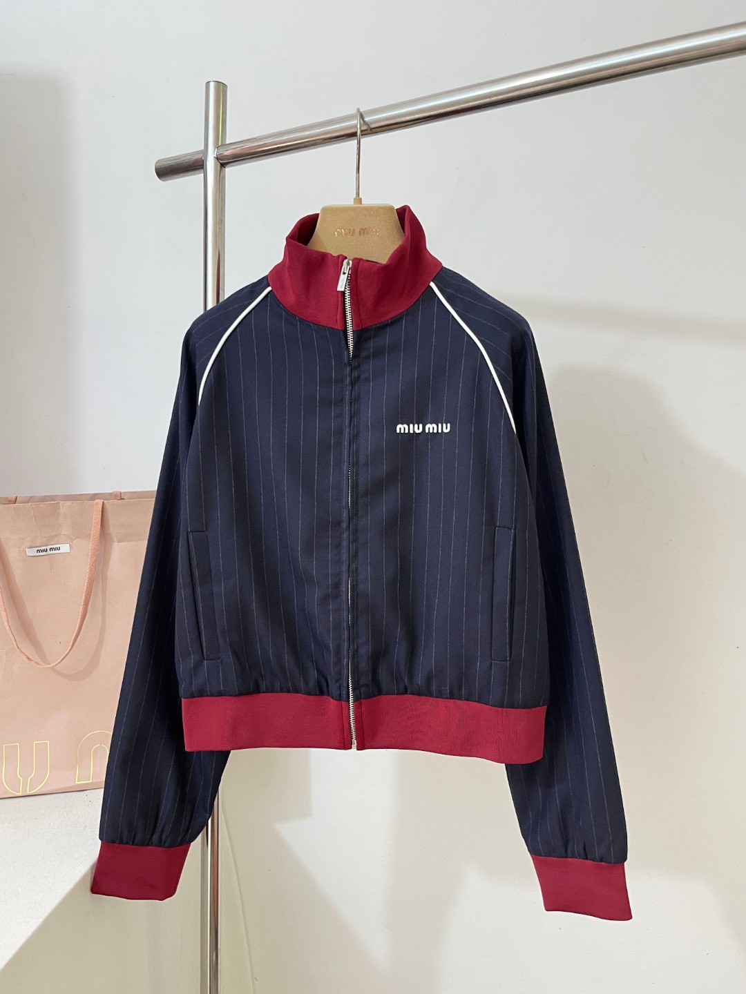 MM 2025SS Striped college style sports zipper jacket