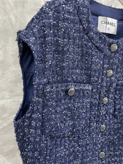 CC 25SS Blue single breasted coarse tweed vest
